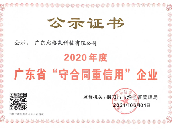 廣東省“守合同重信用”企業(yè)公示證書